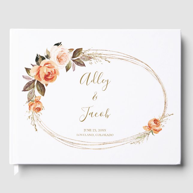 D'or Boho Floral Burnt Orange Mariage livre d'hôtes (Recto)
