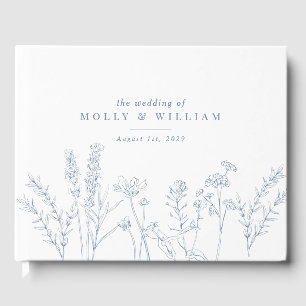 D'or Boho Periwinkle Fleur sauvage bleu Mariage livre d