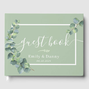 D'or Botanique Mariage Élégant Sage Green Livre d'invit
