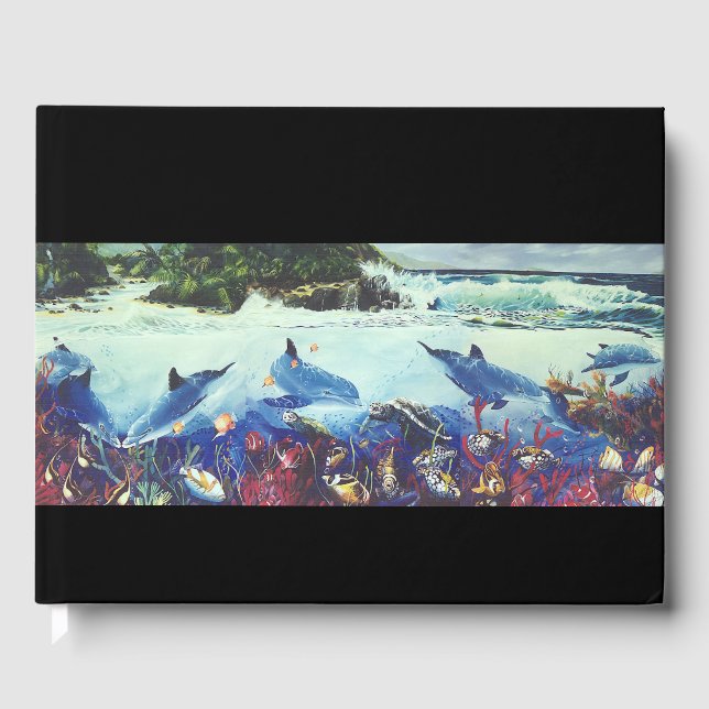 D'or Bottlenose Dolphins Ocean Fish Livre d'invité (Recto)