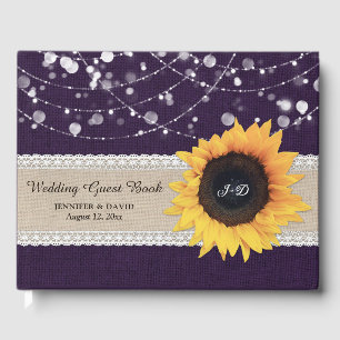 D'or Burlap Dentelle violette tournesol Mariage livre d