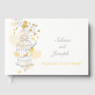 D'or Cage d'oiseaux deux oiseaux jaunes mariage livre d