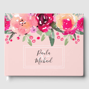 D'or Cerise Aquarelle Floral Rose livre d'hôtes