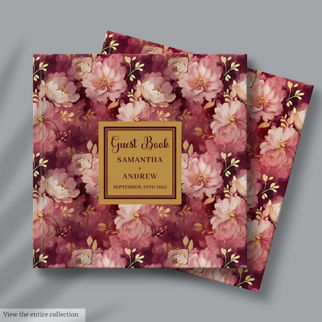 D'or Chic Burgundy Blush Gold Boho Mariage livre d'hôte (Chic Burgundy Blush Gold Boho Wedding Guest Book)