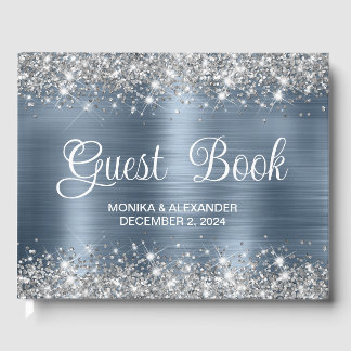 D'or Chic Glittery Dusty Blue Foil Mariage livre d'hôte