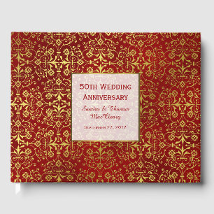 D'or Chic Red et Gold 50th Anniversary Livre d'invité