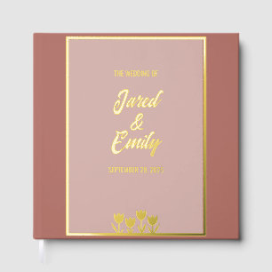 D'or Cuivre Penny Floral Mariage Foil Livre d'Invité