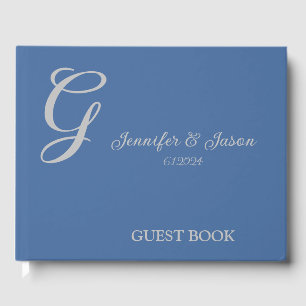 D'or Dusty Blue Personnalisé Mariage Livre d'invité