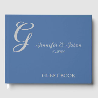 D'or Dusty Blue Personnalisé Mariage Livre d'invité