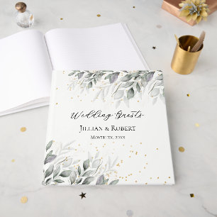 D'or Elégant Aquarelle Feuille Mariage livre d'hôtes