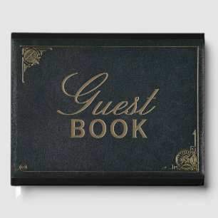 D'or Elégant Black Gold Faux Cuir Mariage Livre d'hôtes