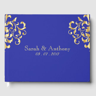 D'or Elegant Gold & Royal Blue Mariage Livre d'hôtes