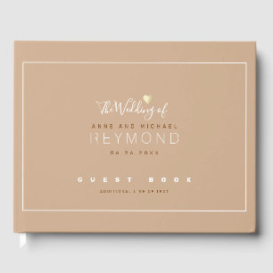 D'or élégant livre d'hôtes mariage marron pâle