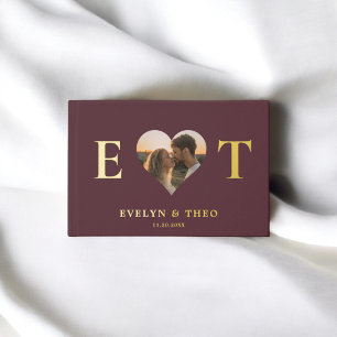D'or Élégant Monogram Heart Bourgogne Mariage Livre d'i