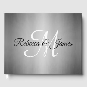 D'or Élégant Monogramme Argent Script Mariage livre d'h