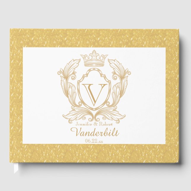 D'or Élégant Monogramme Or Mariage Livre d'invité (Recto)