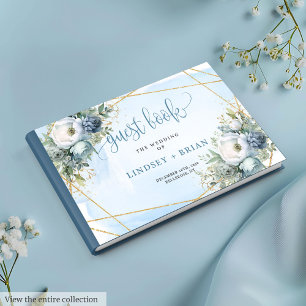 D'or Elégant Pastel Bleu Blanc Or Floral Livre d'hôtes