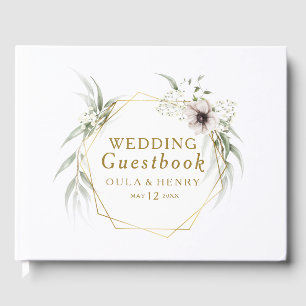D'or Eucalyptus Gold Mariage géométrique Livre d'hôtes