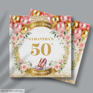 D'or Fancy 50th Birthday Livre d'hôtes avec fleurs de B