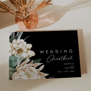 D'or Floral blanc   Livre d'invité Mariage noir