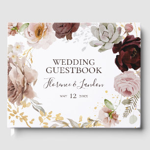 D'or Floral flush moderne   Livre d'invité Mariage