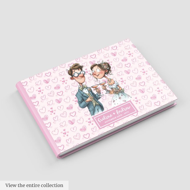 D'or Funny Quirky Bride and Groom livre d'invité (Funny Quirky Bride and Groom Guest book)