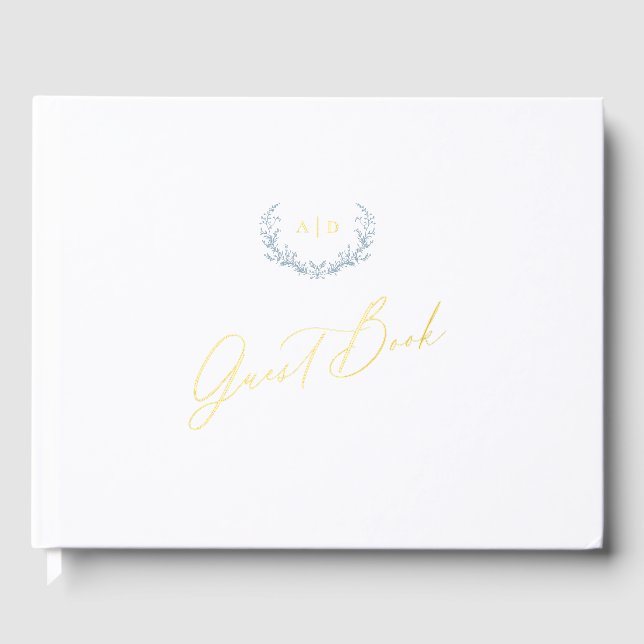 D'or Gold Foil Livre d'invité Dusty Blue Monogram Maria (Recto)