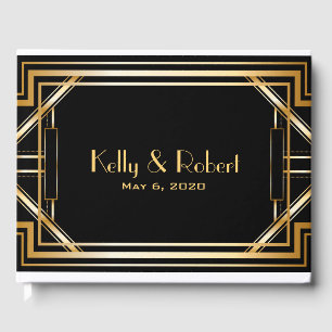D'or Great Gatsby Inspiré Art Déco Mariage livre d'hôte