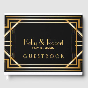 D'or Great Gatsby Inspiré Art Déco Mariage livre d'hôte