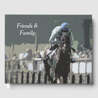 D'or Hippocampe Avec Jockey Dans Le Livre D'Invité Bleu