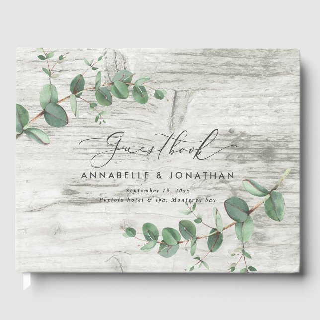 D'or livre d'hôte simple rustique eucalyptus en bois bl (Recto)