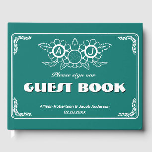 D'or Livre d'hôtes Bluish Green & White Mariage