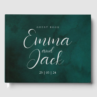 D'or Livre d'hôtes Green Watercolor Mariage