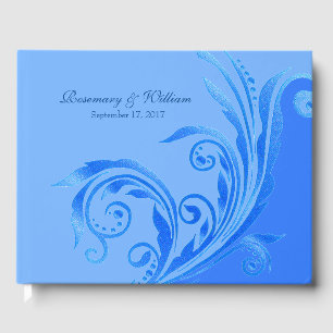 D'or Livre d'hôtes Mariage Blue Flourish