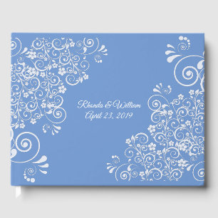 D'or Livre d'hôtes Mariage Chic Blue and White Flourish