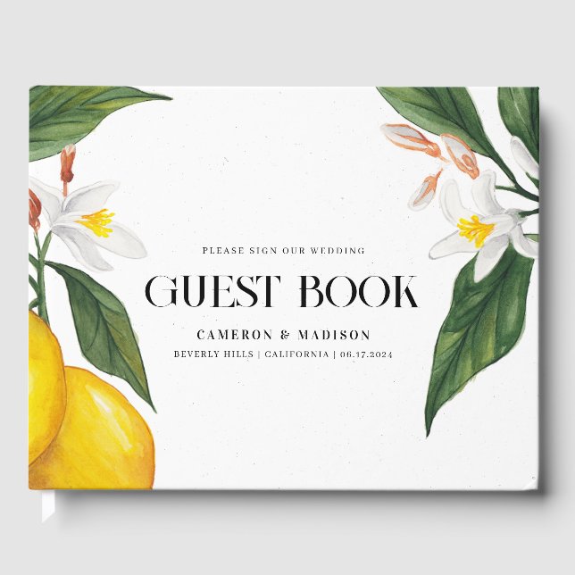 D'or Livre d'hôtes Mariage citron blanc Fleur d'aquarel (Recto)