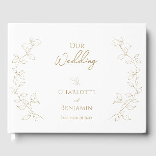 D'or Livre d'hôtes Mariage classique Gold Greenery