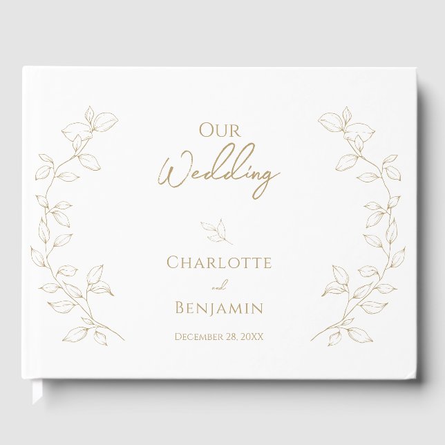 D'or Livre d'hôtes Mariage classique Gold Greenery (Recto)
