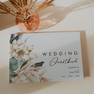 D'or Livre d'hôtes Mariage Floral Blanc