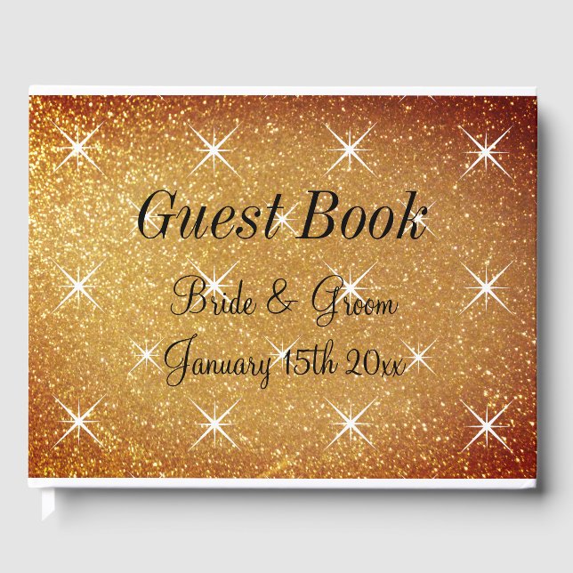D'or Livre d'hôtes mariage glamour avec couverture bril (Recto)