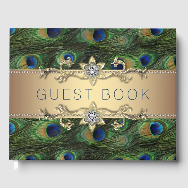 D'or Livre d'hôtes Mariage Peacock (Recto)