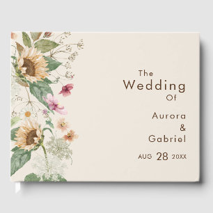 D'or Livre d'hôtes Rustic Sunflower Beige Mariage