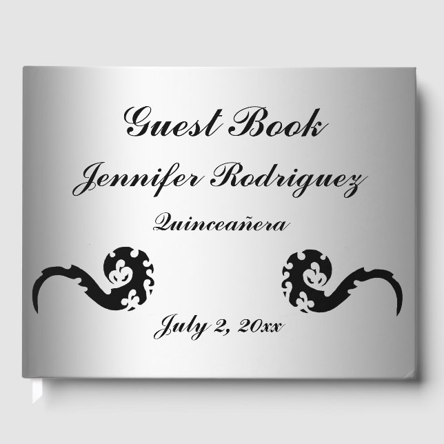 D'or Livre d'invité de la Quinceañera Black Silver Danc (Recto)