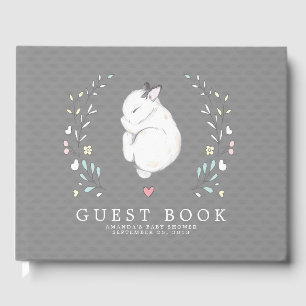 D'or Livre d'invité du Baby shower Bunny couché
