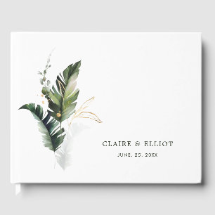D'or Livre d'invité du Mariage de Foliage Tropical
