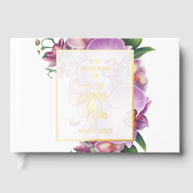 D'or Livre d'invité du Mariage de l'orchidée Foil (Recto)