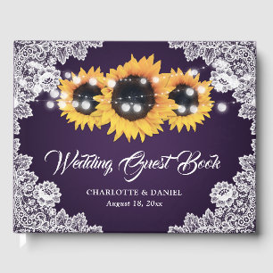 D'or Livre d'invité du Mariage de tournesol de dentelle