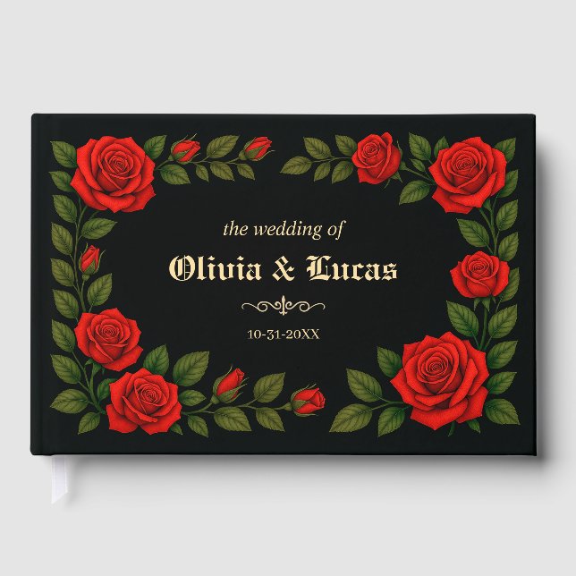 D'or Livre d'invité du Mariage gothique rose (Recto)