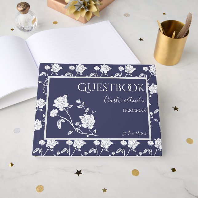 D'or Livre d'invité du Mariage Rose de la Marine (Recto ouvert)
