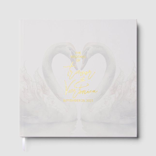 D'or Livre d'Invité Foil Mariage Swan (Recto)